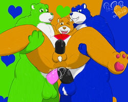 5:4 anal anal_sex anthro bigbearbutt care_bears good_luck_bear group grumpy_bear male male/male mammal penetration tenderheart_bear ursid