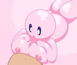 adorable ass big_breasts blue_eyes blush blushing boobs breast_grab breasts butt cute cute_face female female_kirby happy happy_face kirby kirby_(series) kirby_fem looking_down looking_down_at_viewer outercourse paizuri penis pink_body pink_skin smile thewill