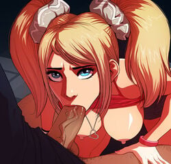 1girls :>= angry_dragon annoyed blonde_hair blowjob blue_eyes breasts cheerleader erect_nipples fellatio female female_only juliet_starling lollipop_chainsaw looking_up necklace nipples oral partial_male shirt_up solo tagme triplexmile twintails veiny_penis