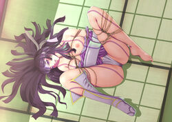 1girls angry ass bare_legs big_ass big_breasts bodypaint bondage breasts breasts_out clenched_teeth exposed_breasts female fire_emblem fire_emblem_awakening frogtie harihisa large_breasts nintendo nipples on_back panties restrained say'ri_(fire_emblem) shirt_down source_request white_panties