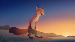 16:9 2020 animal_genitalia anthro beach canid canine detailed_background disney fox fully_sheathed fur genitals gloves_(marking) leg_markings male male_only mammal markings nick_wilde orange_body orange_fur outside penis red_fox sand seaside sheath sky smile solo standing sunset swimsuit tailgrip water widescreen zootopia