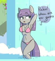 armpits big_breasts chubby chubby_female curvy curvy_female curvy_figure cute digital_art hips maud_pie_(mlp) my_little_pony purple_hair thick_thighs thighs tralalayla water waterfall