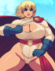 biceps big_breasts blonde_hair blue_eyes breasts curvaceous curvy dc dc_comics female female_focus female_only huge_breasts jojo_reference kara_zor-l karen_starr large_breasts muscular pose posing power_girl short_hair solo superman_(series) tagme thick_thighs triplexmile voluptuous