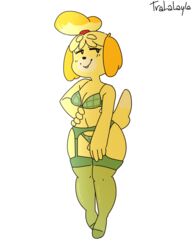 2017 animal_crossing breasts chubby chubby_female cleavage curvy curvy_female curvy_figure cute digital_art furry hips isabelle_(animal_crossing) lingerie nintendo pin_up thick_thighs thighs tralalayla wide_hips