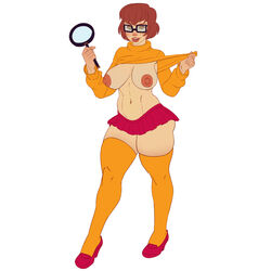 abs absurd_res big_areolae big_nipples breasts brown_hair dark_nipples flashing hanging_breasts hanna-barbera high_resolution highsocks holding_object hourglass_figure magnifying_glass mini_skirt miniskirt model modeling nerdy nipples onemienix parody parody_porn presenting_breasts red_shoes red_skirt scooby-doo shirt_lift short_hair simple_background slim_waist smile square_glasses tagme thick_thighs velma_dinkley voluptuous white_background