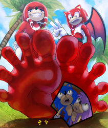 5_toes absurd_res anthro barefoot cbl_art fan_character feet foot_fetish foot_focus group hi_res knuckles_the_echidna male male/male male_only micro soles sonic_(series) sonic_the_hedgehog sonic_the_hedgehog_(series) stomping toes trampling