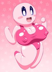 big_breasts blue_eyes blush breasts clothed cute cute_face female female_kirby female_only happy happy_face huge_breasts jumping kirby kirby_(series) kirby_fem red_feet solo solo_female super_smash_bros. super_smash_bros._ultimate thewill