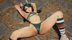 1girls 3d armpits arms_above_head belly_button black_hair cleavage female female_only hands_behind_head hazel_eyes legs lying_on_back navel panties soul_calibur spread_legs talim