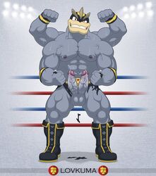 abs armband balls biceps bodily_fluids boots clothed clothing diphallia diphallism fighting_ring flexing footwear front_view genital_fluids genitals hi_res holding_clothing horizontal_diphallism humanoid humanoid_genitalia humanoid_penis lovkuma machamp male male_only mask multi_arm multi_genitalia multi_limb multi_penis muscular muscular_humanoid muscular_male nintendo nipples partially_clothed pecs penis pokémon_(species) pokemon pokemon_(species) precum smile smirk solo sports_mask sportswear sweat torn_clothing vein veiny_penis video_games wrestling_mask wristband