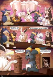 2020 9tales_comic absol animal_genitalia animal_penis balls black_body black_claws black_fur blue_body blue_eyes blue_fur breanna_(9tales) canid canine canine_penis claws comic detailed_background digital_media_(artwork) eevee eeveelution english_text episode_1 erection facial_tuft fangs female feral finger_claws fur furniture genitals green_eyes heart hi_res hioshiru inside interior kalani_(9tales) kejifox knot lumen_(9tales) luxray male mammal mightyena nintendo page_4 part_1 penile penis pokemon pokemon_(species) red_eyes rime_(9tales) roy_(9tales) sammy_(9tales) shaded sheath speech_bubble table tan_body tan_fur text typhlosion umbreon video_games white_body white_fur yellow_sclera