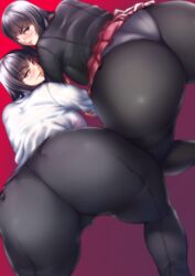 2girls all_fours ass big_ass big_butt black_hair bubble_ass bubble_butt butt dat_ass doggy_style fat_ass female female_only girls_und_panzer huge_ass huge_butt large_ass looking_back mature_female milf nishizumi_shiho panties pants pantyhose plump round_ass skirt skirt_lift thick thick_ass tight_clothing tight_pants wide_hips yu02j0