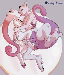 anal anal_fingering anthro bodily_fluids cum duo feet fingering genital_fluids genitals hi_res kissing legendary_pokémon male male/male mega_evolution mega_mewtwo mega_mewtwo_y mewtwo nintendo penis pokemon pokemon_(species) size_difference snofu video_games