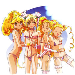 4girls american_flag american_flag_bikini ass bikini blonde_hair blush cure_echo cure_lemonade cure_peace flat_chest futari_wa_precure futari_wa_precure_max_heart h26r kasugano_urara kujou_hikari magical_girl micro_bikini multiple_girls open_mouth precure precure_all_stars pretty_cure sakagami_ayumi shiny_luminous smile smile_precure string_bikini swimsuit urara_kasugano usa_bikini usa_bra usa_panties yayoi_kise yellow_eyes