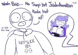 1boy big_breasts breasts breasts_out brown_hair dialogue female jaiden jaiden_animations jaidenanimations notslickboi slobbyslapper sssir sssir8 tagme youtube youtuber