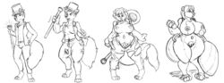 2016 animate_inanimate anthro anthro_to_inanimate big_breasts black_and_white bottomwear breast_growth breasts canid clothing curvy_figure digitigrade female gender_transformation genitals growth halfwing hand_on_breast handles hat headgear headwear hi_res holding_object holding_staff inanimate_transformation inflatable living_inflatable male mammal monochrome mtf_transformation nipples nozzle open_mouth pants pussy sequence simple_background sketch solo staff standing surprise top_hat transformation voluptuous white_background wide_hips