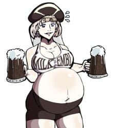 alpha_channel alternate_costume big_ass big_belly blonde_hair blue_eyes bra english_text female fire_emblem fire_emblem:_three_houses glasses hat huge_belly large_breasts looking_at_viewer mercedes_von_martritz milk nasuokaa-san nintendo post-timeskip pregnant ready_to_pop shirt short_hair smiling tight_pants transparent_background veil