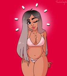 1girls belly breasts chubby chubby_female curvy curvy_female curvy_figure cute digital_art hips solo tattoo thick_thighs thighs tralalayla two_tone_hair white_hair