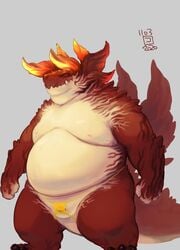 2020 anthro balls belly clothing dragon genitals kemono male male_only moobs nipples overweight overweight_anthro overweight_male penis red_body simple_background solo totemoii_029 underwear