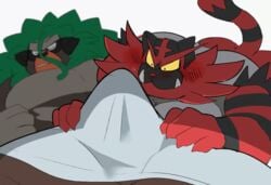 animated blush bodily_fluids bulge duo erection gay genitals hyaku_(artist) incineroar looking_at_genitalia looking_at_penis loop male male_only males_only nintendo penis pokémon_(species) pokemon rillaboom short_playtime sleeping sweat tenting video_games yaoi