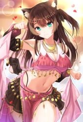 1girls aqua_eyes belly belly_dancer belly_dancer_outfit brown_hair cat_ears cat_girl catgirl cleavage dancer dancer_outfit detached_sleeves female fumino_tamaki goroo harem_girl harem_outfit large_breasts loincloth long_hair navel nijisanji virtual_youtuber