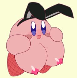 anthro ball_with_hyper_features big_breasts blush breast_grab breasts breasts_out bunny_ears cute cute_face female kirby kirby_(series) nintendo poi_(artist) rule_63 solo solo_female waddling_head