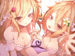 2girls cum eyeshadow lube multiple_girls pajama pointy_ears raieru succubus tail