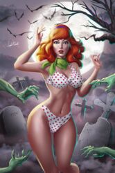 bra breasts cleavage daphne_blake douglas_bicalho female graveyard hanna-barbera panties red_hair scooby-doo signature text zombie