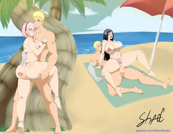 1boy 2girls artist_name beach bikini black_hair blush boruto:_naruto_next_generations cheating cheating_husband cheating_wife clone cloud cowgirl_position curvaceous curvy female happy_sex high_resolution huge_ass huge_breasts hyuuga_hinata hyuuga_hinata_(naruto:_road_to_ninja) long_hair looking_at_another looking_pleasured male moonshades_(artist) naruto naruto:_road_to_ninja naruto_(series) naughty_face netorare ntr open_mouth outdoors pink_hair riding sakura_haruno sand sex sky standing_sex thick_thighs uzumaki_naruto