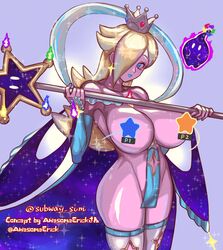 big_breasts blonde_hair censored crown goddess_rosalina_(awesomeerix) luma mario_(series) nintendo nude nude_female platinum_blonde_hair princess_rosalina solo staff star_censor stars subway_sum super_mario_galaxy