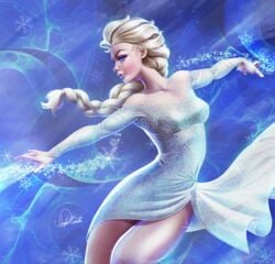 1girls blonde_hair clothing dancing disney douglas_bicalho dress elsa_(frozen) female_only frozen_(film) medium_breasts small_breasts solo solo_female