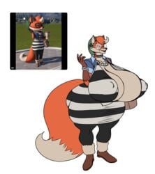 anthro ass ass beanie breasts breasts breasts cleavage collar earrings female female_focus female_only fox fox_ears fox_tail foxy_(planet_coaster) furry glasses hips hyper_breasts jmadoc large_ass large_breast large_butt large_hips necklace nipple_bulge planet_coaster purple_eyeliner red_fox red_fur thick_thighs thighs vest wide_hips