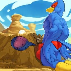 1:1 2020 absurd_res anthro avian bird blue_body blue_feathers bulge clothing factory falco_lombardi feathers genitals hi_res internal macro male_only micro mountain nintendo ozoneserpent penis solo speedo star_fox swimwear togepi1125 tunnel underwear video_games worship