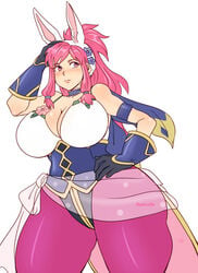 1girls alternate_breast_size artist_name background big_breasts breasts bunny_ears bunny_girl bunnysuit cleavage corset fire_emblem fire_emblem:_the_sacred_stones fully_clothed gloves hair_ornament hand_on_head hand_on_hip headgear huge_breasts large_breasts leggings looking_away marisa_(fire_emblem) marisa_(spring)_(fire_emblem) pantyhose patreon patreon_reward patron pink_eyes pink_hair pink_leggings pink_legwear pinkkoffin purple_clothing shiny_clothes shiny_clothing simple_background small_mouth solo solo_female thick_thighs transparent_clothing twitter twitter_username voluptuous white white_background white_bra wide_hips