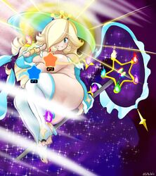 birf-the-spider_(artist) blonde_hair censored crown goddess_rosalina_(awesomeerix) mario_(series) nintendo nude platinum_blonde_hair princess_rosalina solo space staff star_censor super_mario_galaxy