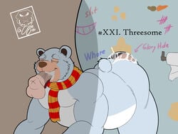 anthro banjo-kazooie bathroom boggy_(banjo-kazooie) camsan_r_s disembodied_penis fellatio gay glory_hole group group_sex hi_res male male/male mammal oral overweight penile public_use rareware scarf sex slightly_chubby solo threesome ursid video_games