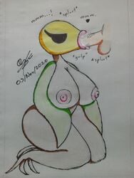 3:4 bellsprout dibujo_tradicional fellatio female hi_res humanoid luxury_furart male nintendo oral penile pokémon_(species) pokemon sex smooth_skin solo straight traditional_media_(artwork) video_games