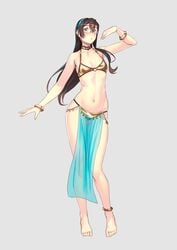 1girls aqua_eyes belly belly_dancer belly_dancer_outfit black_hair dancer dancer_outfit female harem_outfit kantai_collection loincloth long_hair ooyodo_(kantai_collection) slave_bikini slave_leia_(cosplay) small_breasts thin yuuji_(and)