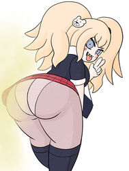 big_ass blonde_hair bubble_butt buksty clothing danganronpa drawful-s fart fat_ass junko_enoshima panties skirt stockings straight_hair thick_ass thick_thighs