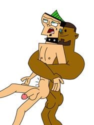 anal anal_insertion anal_penetration anal_sex ass beard black_hair brown_hair bulge cartoon_network cartoony crying crying_with_eyes_open dark-skinned_male dj_(tdi) domination duncan_(tdi) ear_piercing earring eyebrow_piercing eyes_rolled_up flaccid_while_penetrated gay gay_domination grabbing green_eyes green_hair interracial large_balls lifting male male_only marshaldraws muscle muscles muscular nose_piercing penis penis_size_difference piercings questionable_anatomy soul_patch stomach_bulge studded_collar surprise_buttsex tears thrusting_into_ass total_drama_island two_tone_hair yaoi