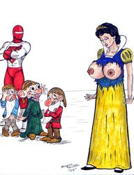 2009 bashful_(snow_white) big_breasts breasts disney disney_princess dopey_(snow_white) dwarf female grumpy_(snow_white) male nipples snow_white_(disney) snow_white_and_the_seven_dwarfs wayne_miller what