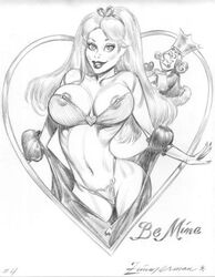 1girls 2006 alice_(disney) alice_in_wonderland alice_in_wonderland_(1951_film) alice_liddell big_breasts disney julius_zimmerman king_of_hearts_(disney) lingerie monochrome nipples pencil_(artwork)