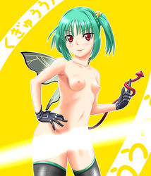 censored convenient_censoring gloves green_hair kooh nude pangya red_eyes thighhighs uron-rei wings