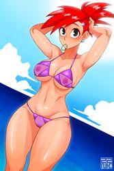 1girls areolae bikini breasts cartoon_network clothed clothing female female_only foster's_home_for_imaginary_friends frankie_foster human light_skin mostly_nude nipples pale_skin see-through solo standing zznakuu