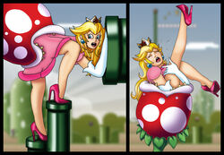 artist_request clothes clothing color crown day dendrophilia dress ear_piercing female human imminent_death mario_(series) nintendo outdoors piercing piranha_plant plant_vore princess_peach side_view super_mario_bros. tagme vore warp_pipe