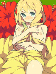 blonde_hair blush breasts female flower green_eyes human human_only k-on! large_breasts long_hair lying nipples nude pomelocandy solo tsumugi_kotobuki_(k-on!)