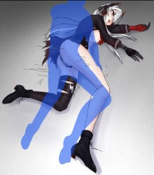 1girls artist_request breasts breasts_out comic comic_page defeat defeated defeated_heroine defeated_villainess dialogue english_text fainted female gangbang grey_eyes hair_over_one_eye heterochromia highres knocked_out long_hair lucia:_crimson_abyss_(punishing:_gray_raven) lucia_(punishing:_gray_raven) lying lying_on_floor lying_on_side medium_breasts multiple_boys panties_aside punishing:_gray_raven pussy rape red_eyes robot_girl sex white_hair