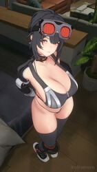 1girl 1girls 3d animated big_breasts black_hair breasts_focus grace_howard hazeker kairokayn legwear no_sound panties red_eyes shaking_breasts skimpy skimpy_clothes stockings swinging_breasts tagme thick_thighs thigh_socks thighhighs thong video zenless_zone_zero