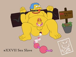 anal_beads arms_tied ball_gag bodily_fluids bound camsan_r_s chief_wiggum cum cum_inside gag genital_fluids genitals hi_res human human_focus human_only humanoid_genitalia humanoid_penis male male/male male_only mammal money overweight penis sex_toy slightly_chubby solo the_simpsons