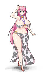 belly bikini cleavage cow_girl cow_outfit female female horns huge_breasts isel long_hair navel oc pink_hair thick thick_thighs underboob wide_hips