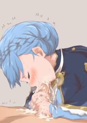 1girls blue_hair blush censored cum cum_in_mouth cum_on_hand ejaculation fellatio fire_emblem fire_emblem:_three_houses holding_penis kuhuku006f86 light_blue_hair marianne_von_edmund nintendo oral penis short_hair